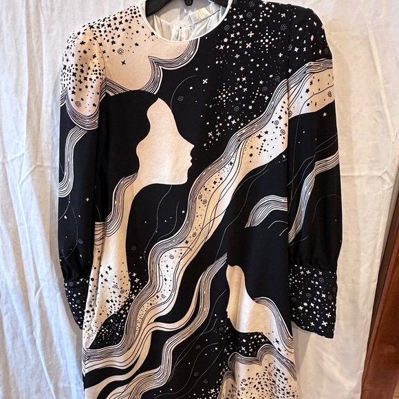 Chloe black/off-white long-sleeve mini dress with cosmic print, pockets, FR40 - Picture 9 of 9